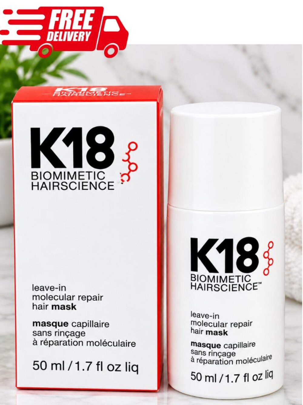 Hair Mask K18 Leave-In Molecular, Repairs Dry or Damaged Hair, Intense Repair